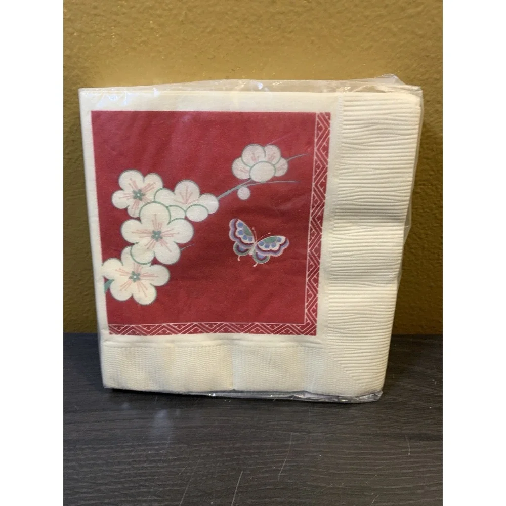 Vintage Hallmark Beverage Size‎ & IHR Lunch Napkins Floral Red Colorful Set